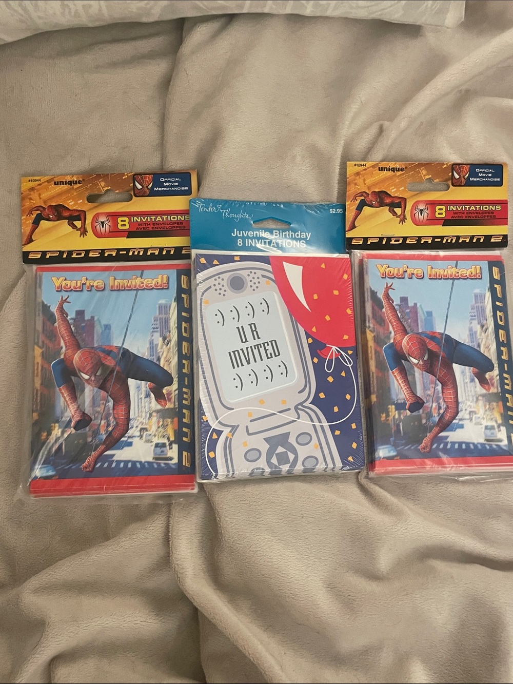 Spiderman Kids Party Invitations - Red, Blue, Yellow Accents (3 Packs)